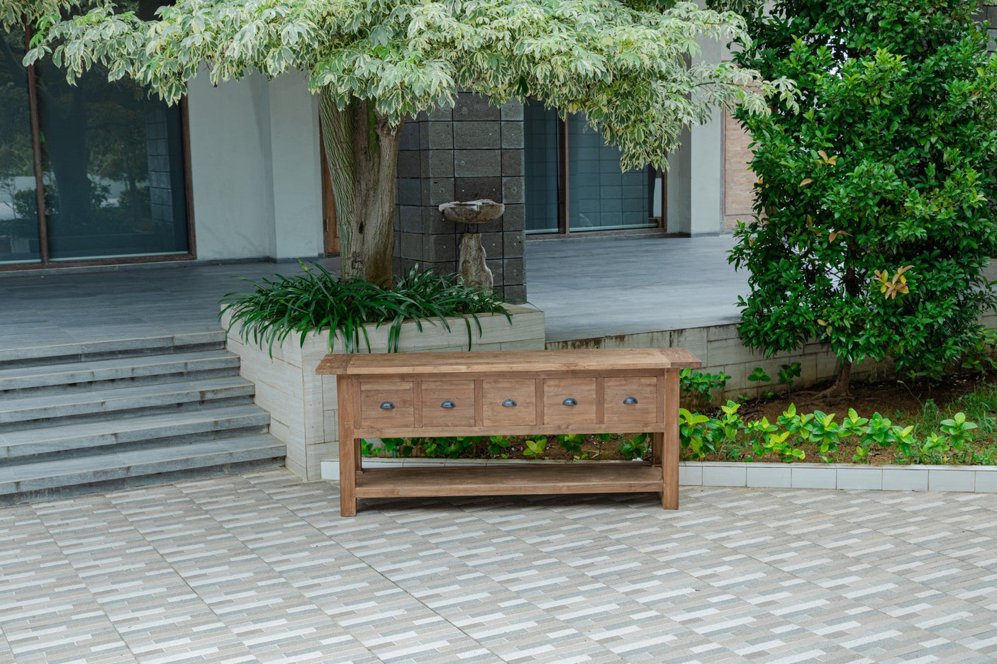 Rustic Teak Sideboard with Drawers – Reclaimed Solid Wood 200 / 250 cm