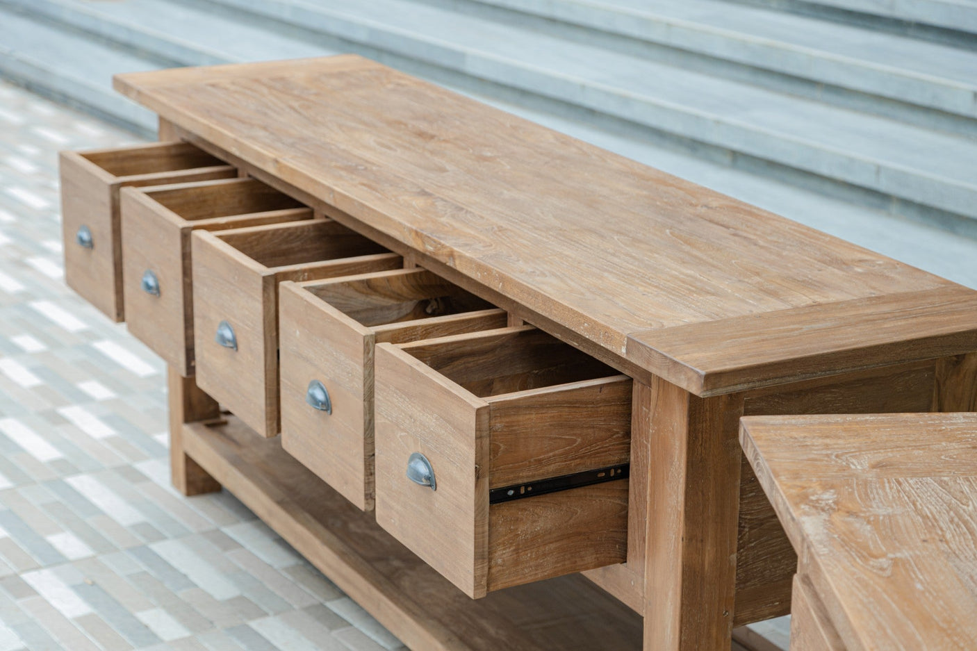Rustic Teak Sideboard with Drawers – Reclaimed Solid Wood 200 / 250 cm