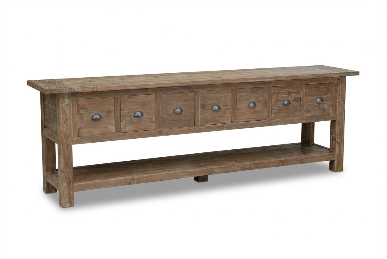 Rustic Teak Sideboard with Drawers – Reclaimed Solid Wood 200 / 250 cm