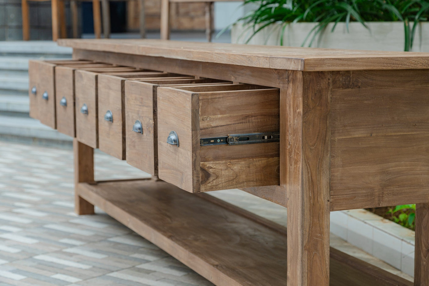 Rustic Teak Sideboard with Drawers – Reclaimed Solid Wood 200 / 250 cm