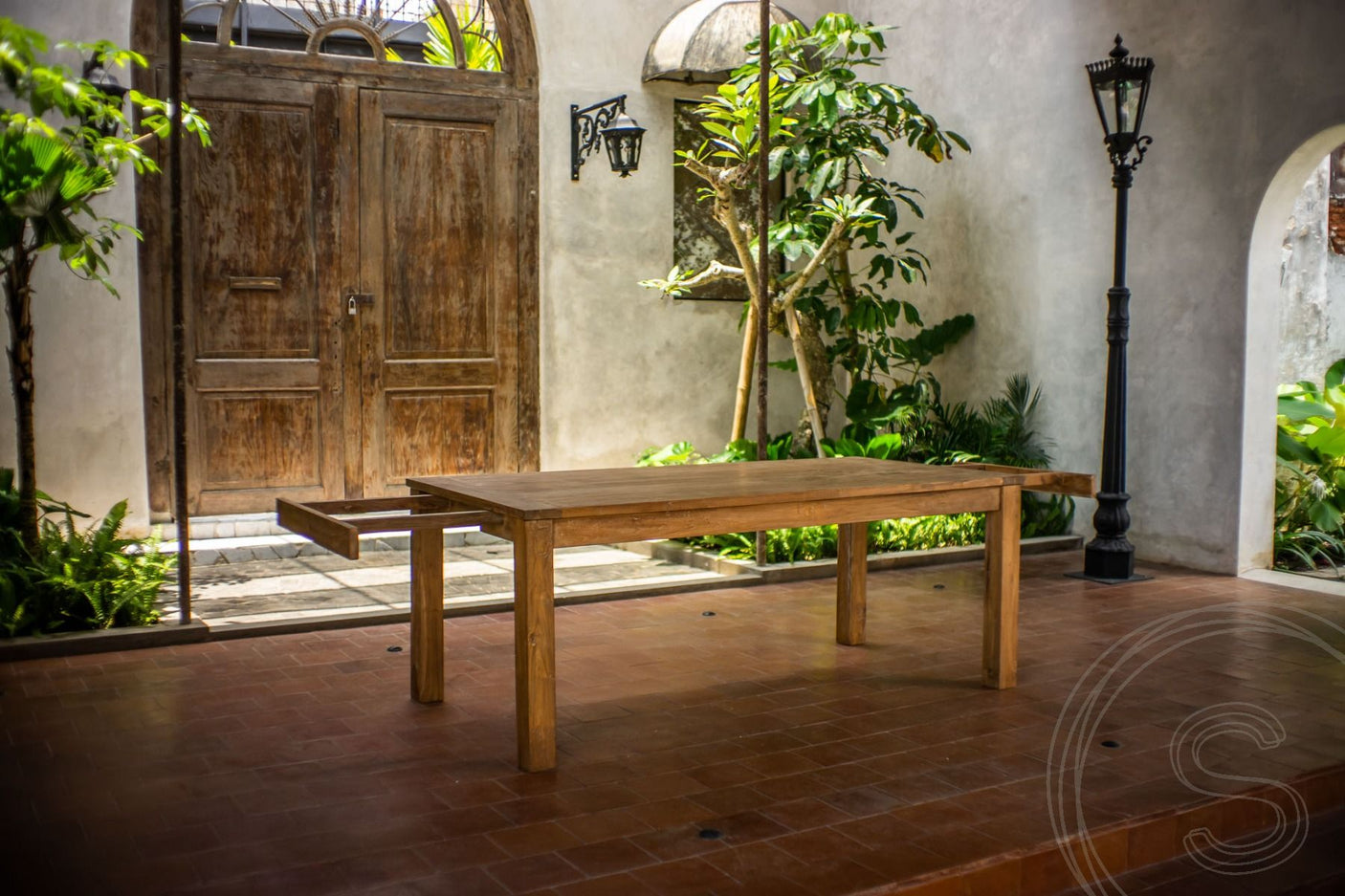 Extendable teak table 200-250-300x100 cm
