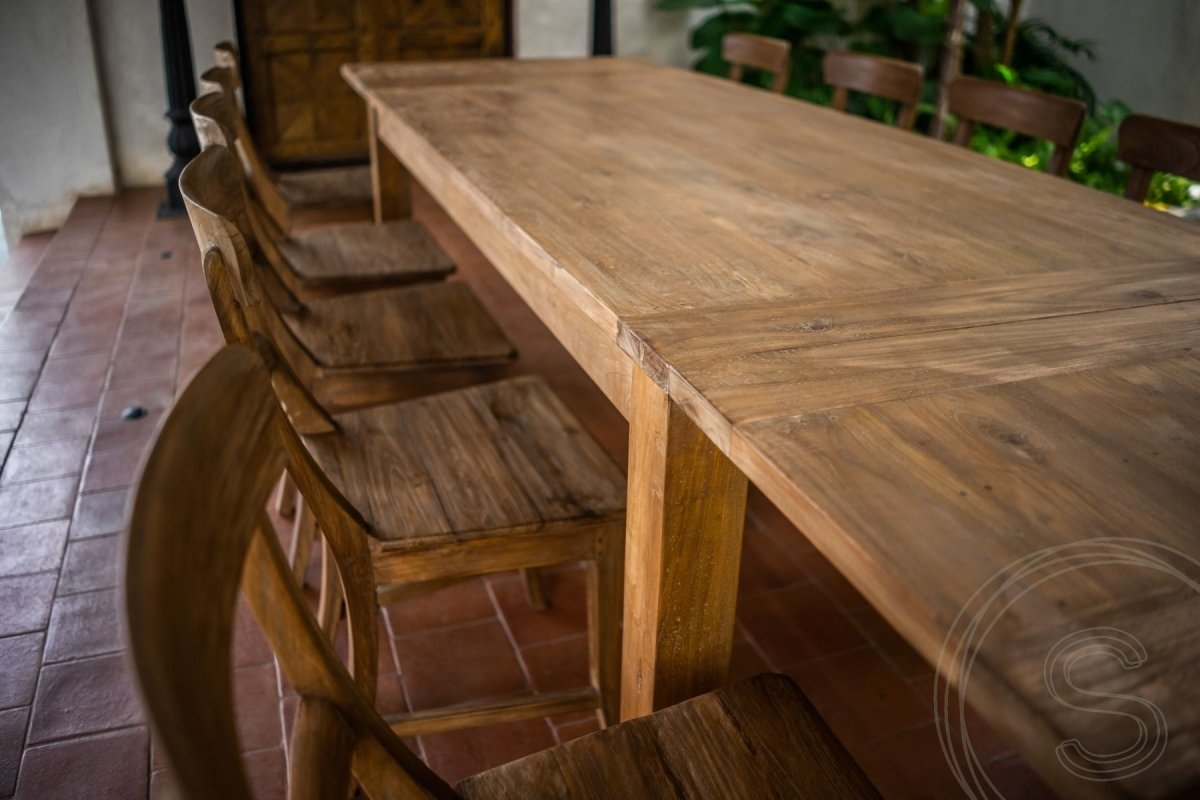 Extendable teak table set 160 + 10 chairs