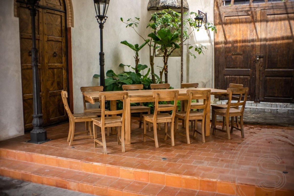 Extendable teak table set 160 + 10 chairs