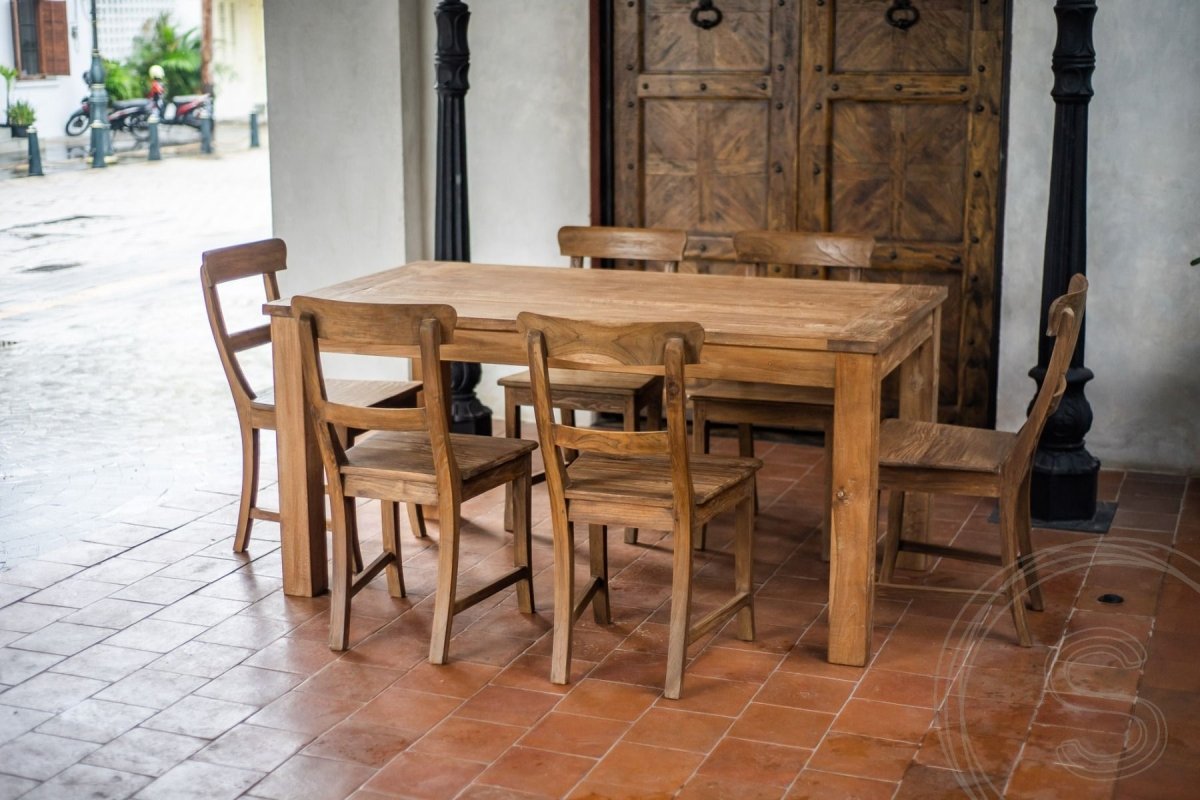 Extendable teak table set 160 + 10 chairs