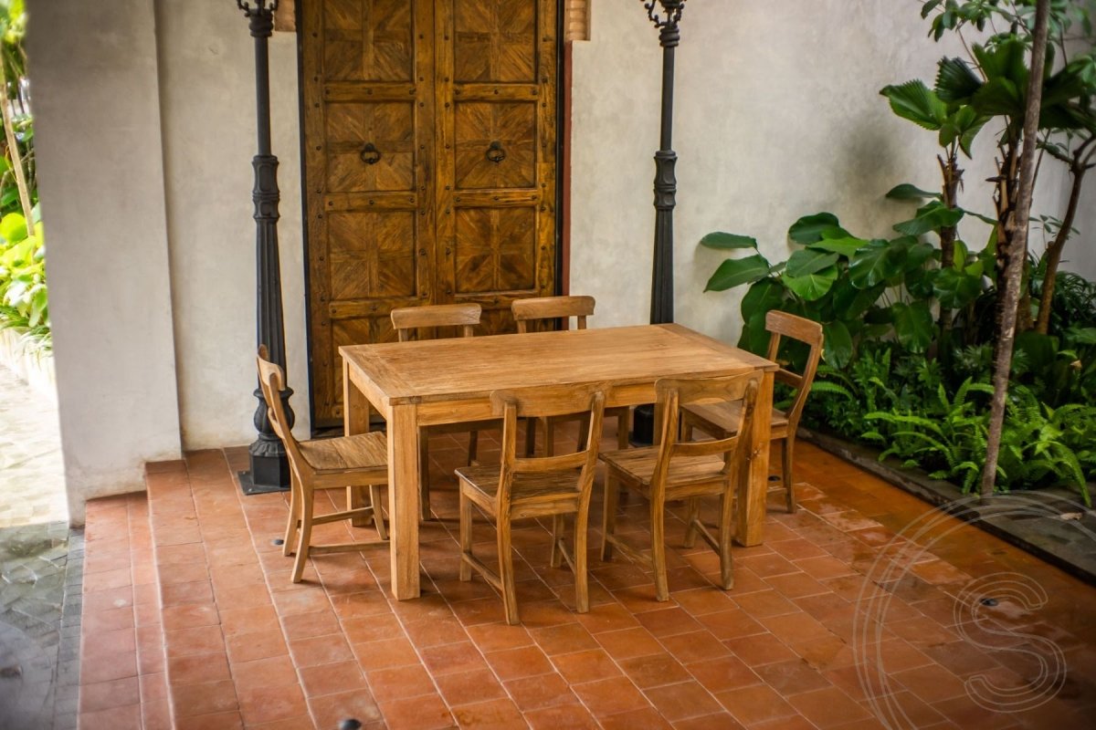 Extendable teak table set 160 + 10 chairs