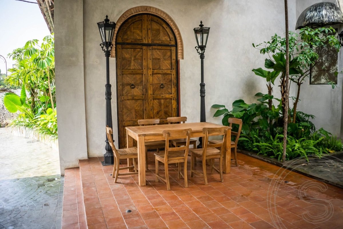 Extendable teak table set 160 + 10 chairs
