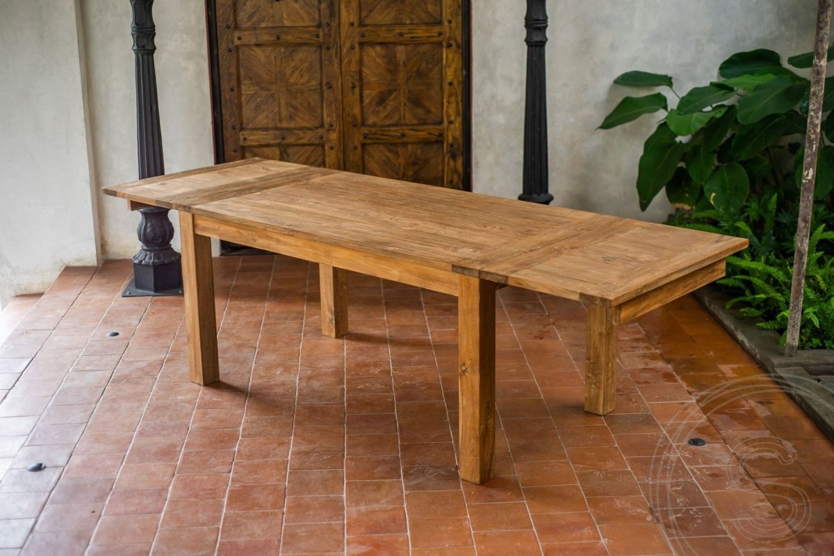 Extendable teak table set 160 + 10 chairs