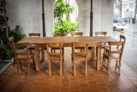 Extendable teak table set 180 + 10 chairs
