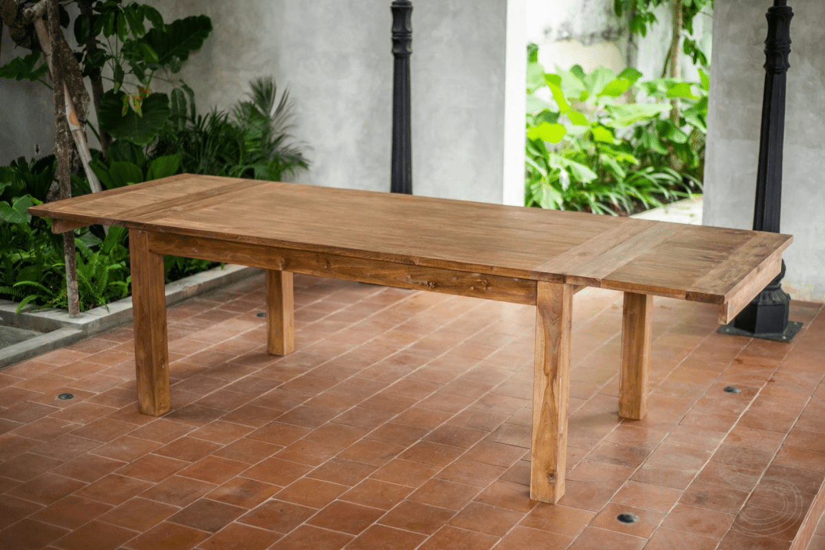 Extendable teak table set 180 + 10 chairs