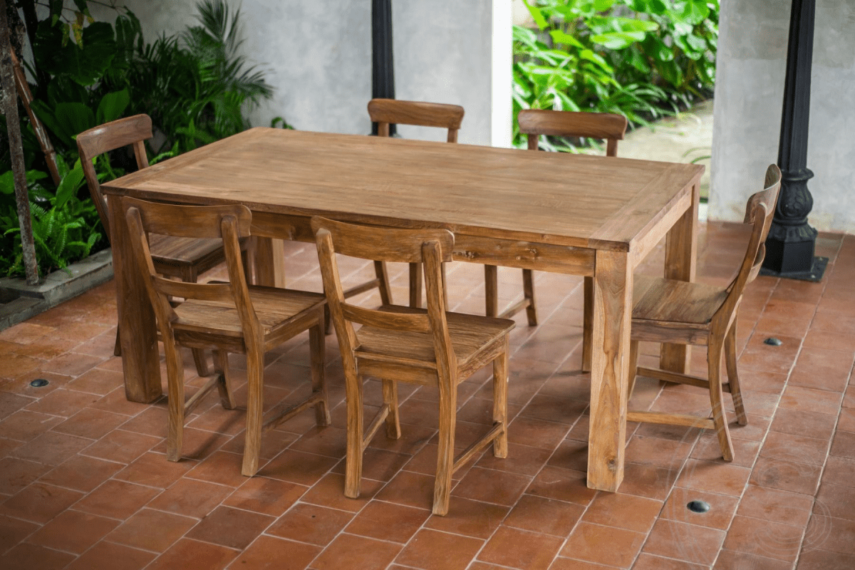 Extendable teak table set 180 + 10 chairs