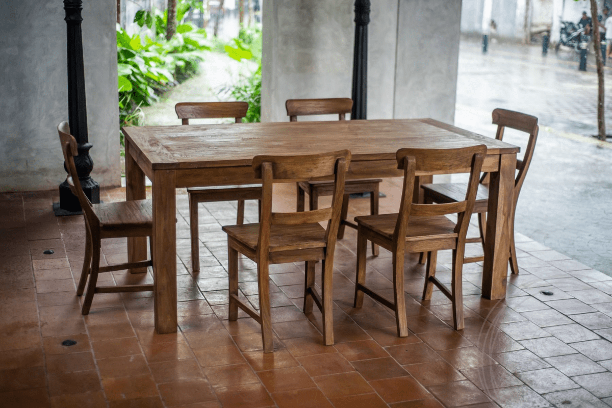 Extendable teak table set 180 + 10 chairs