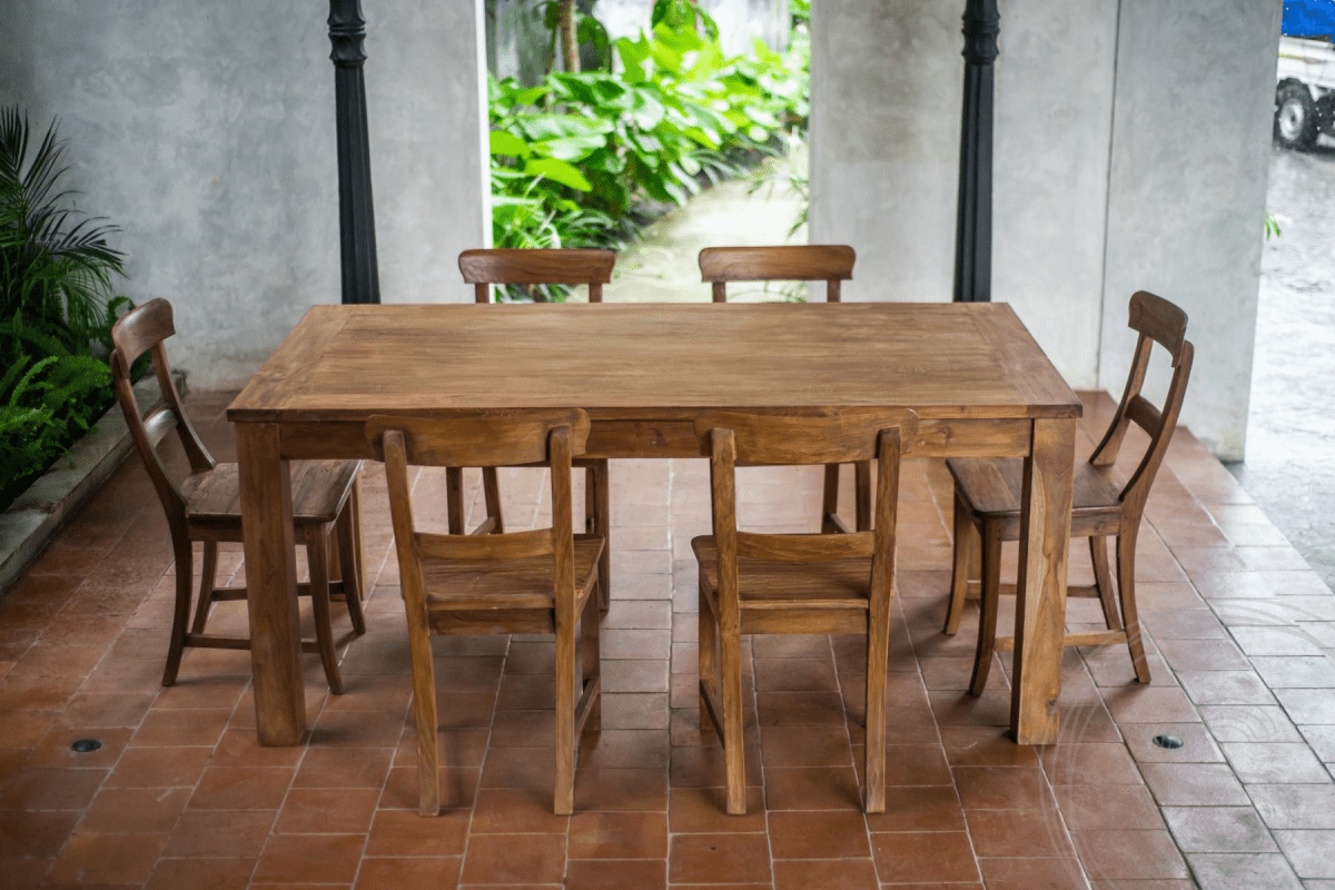 Extendable teak table set 180 + 10 chairs