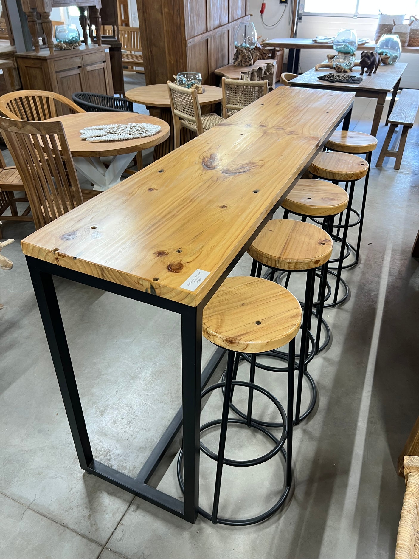 Bar table and 5 stools 240x50x105cm