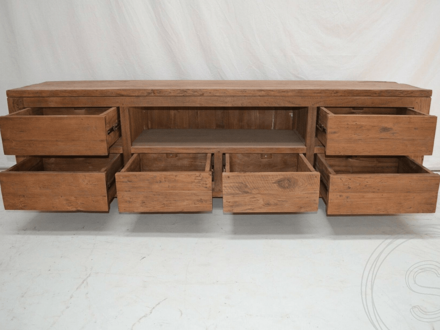 Teak tv-unit 6 drawers 200cm rustic