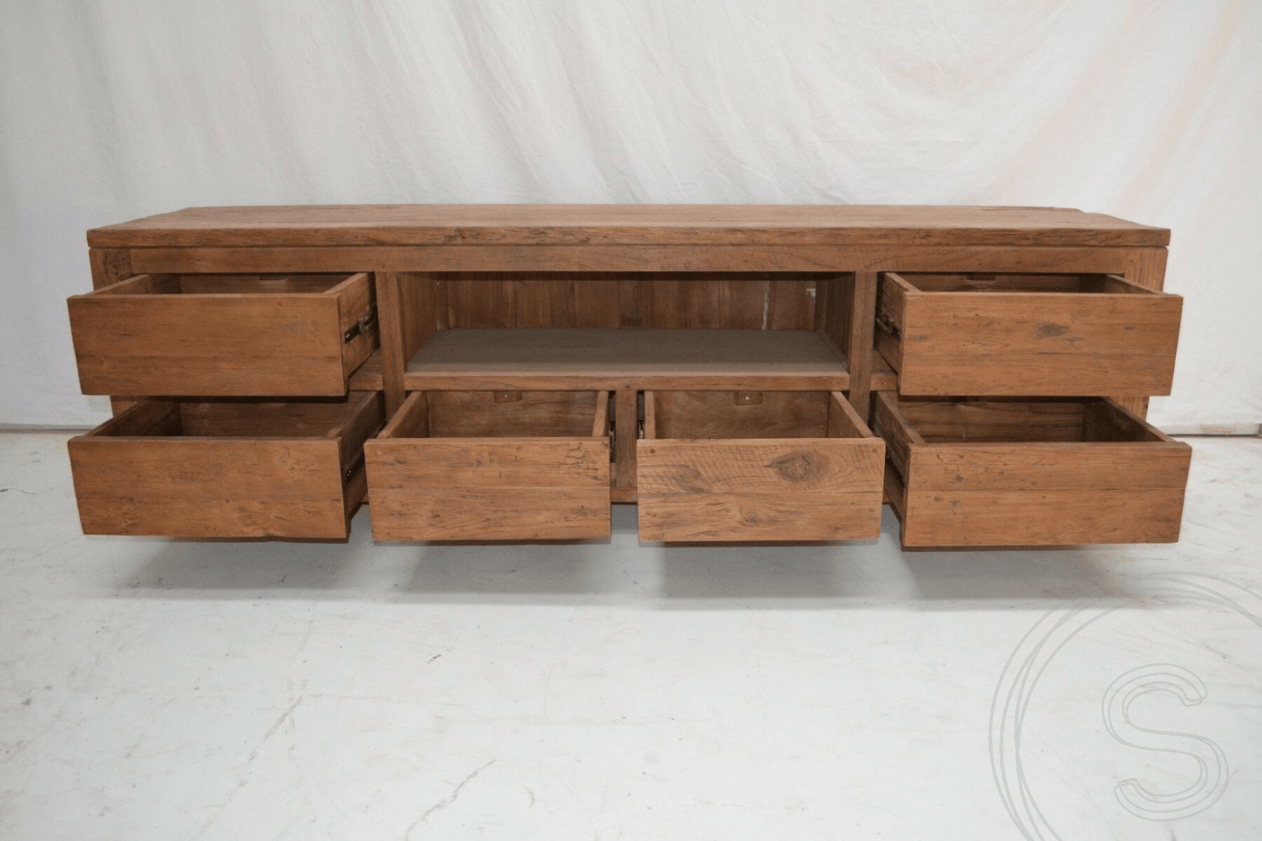 Teak tv-unit 6 drawers 200cm rustic