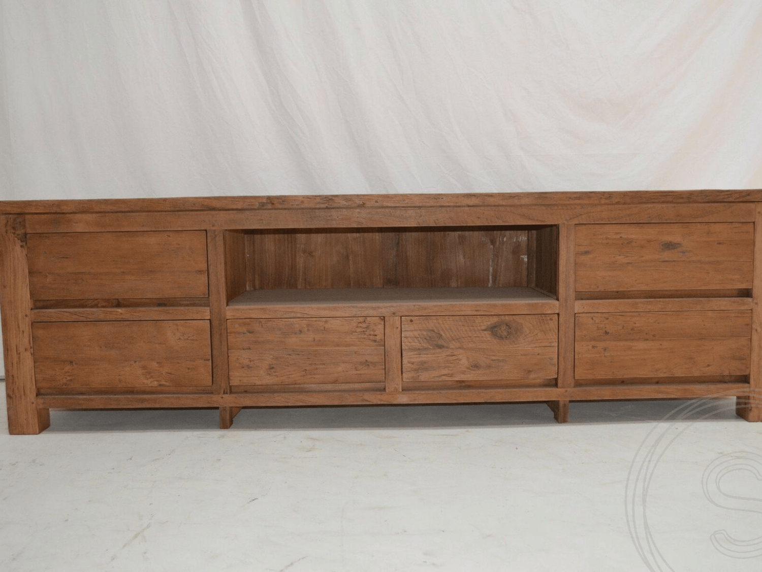 Teak tv-unit 6 drawers 200cm rustic