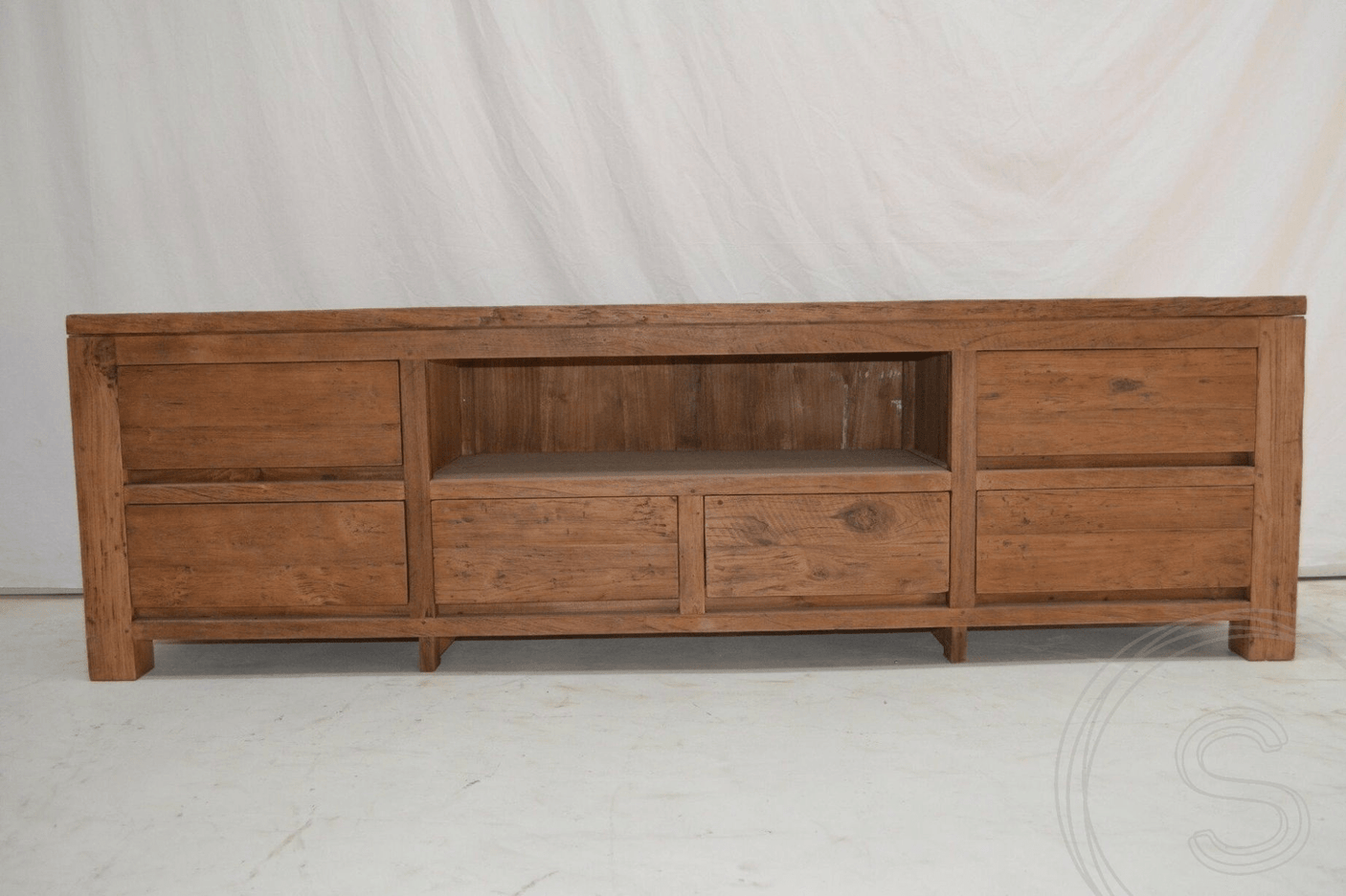 Teak tv-unit 6 drawers 200cm rustic