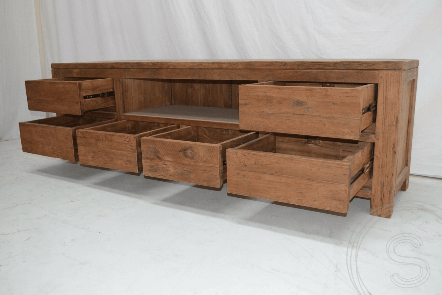 Teak tv-unit 6 drawers 200cm rustic