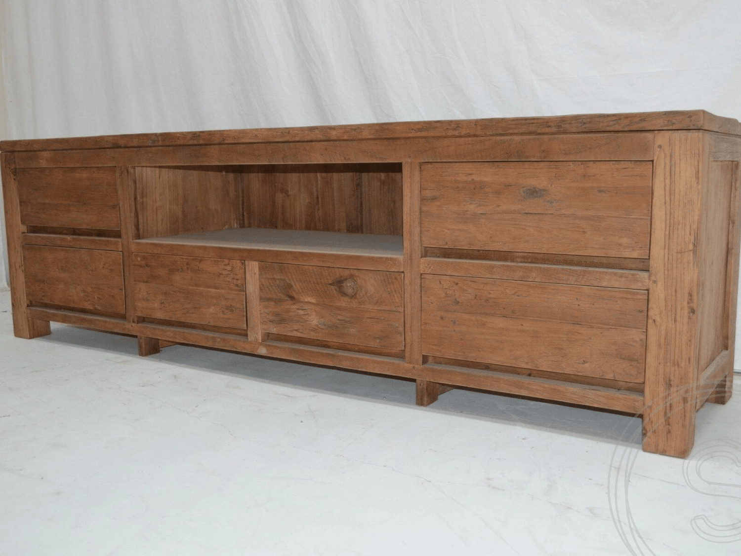 Teak tv-unit 6 drawers 200cm rustic