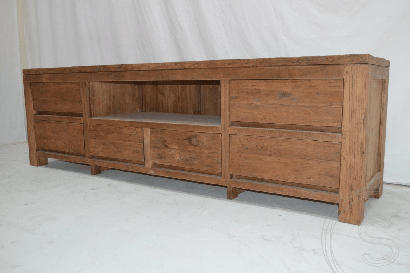 Teak tv-unit 6 drawers 200cm rustic