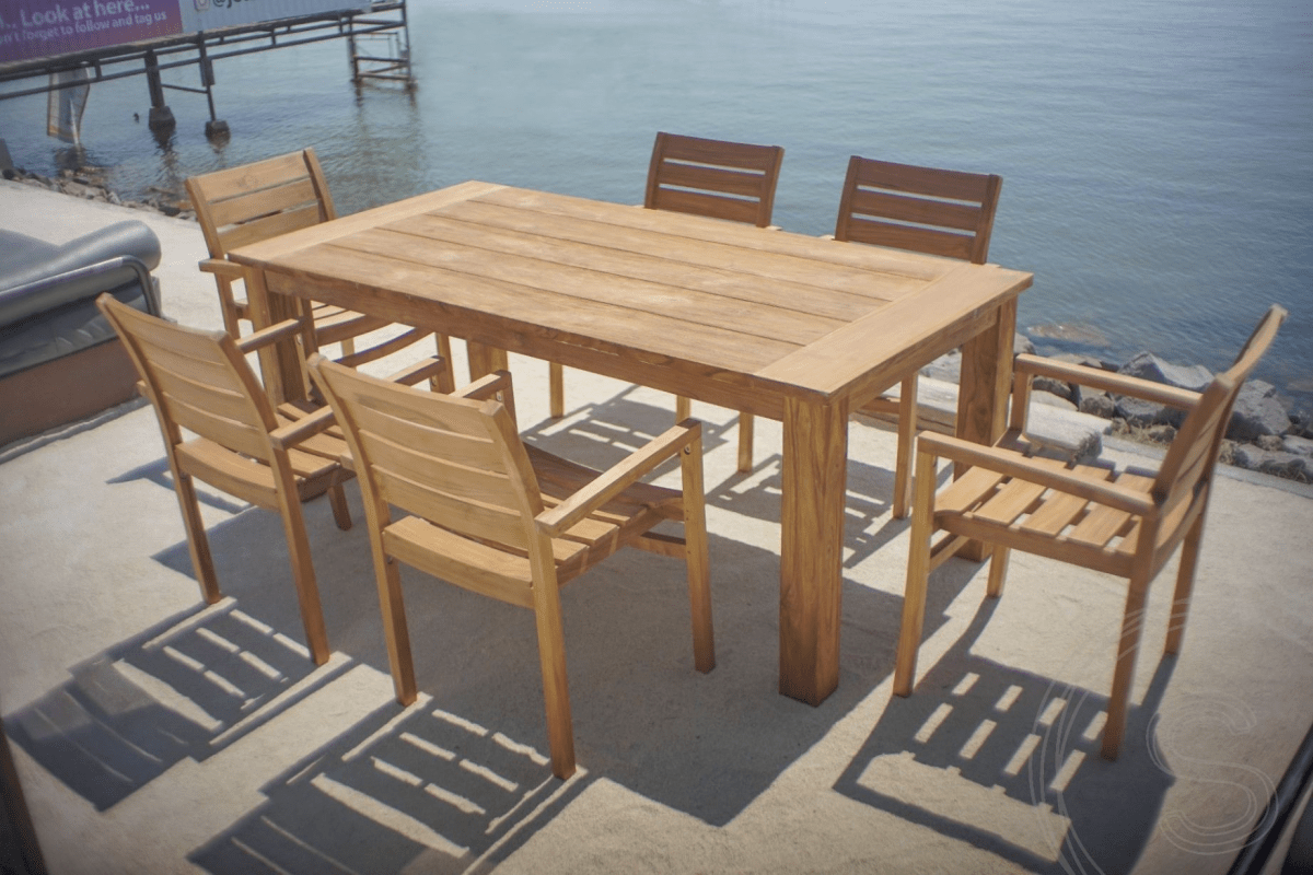 Teak garden table 200 x 90 + 6 garden chairs stacking