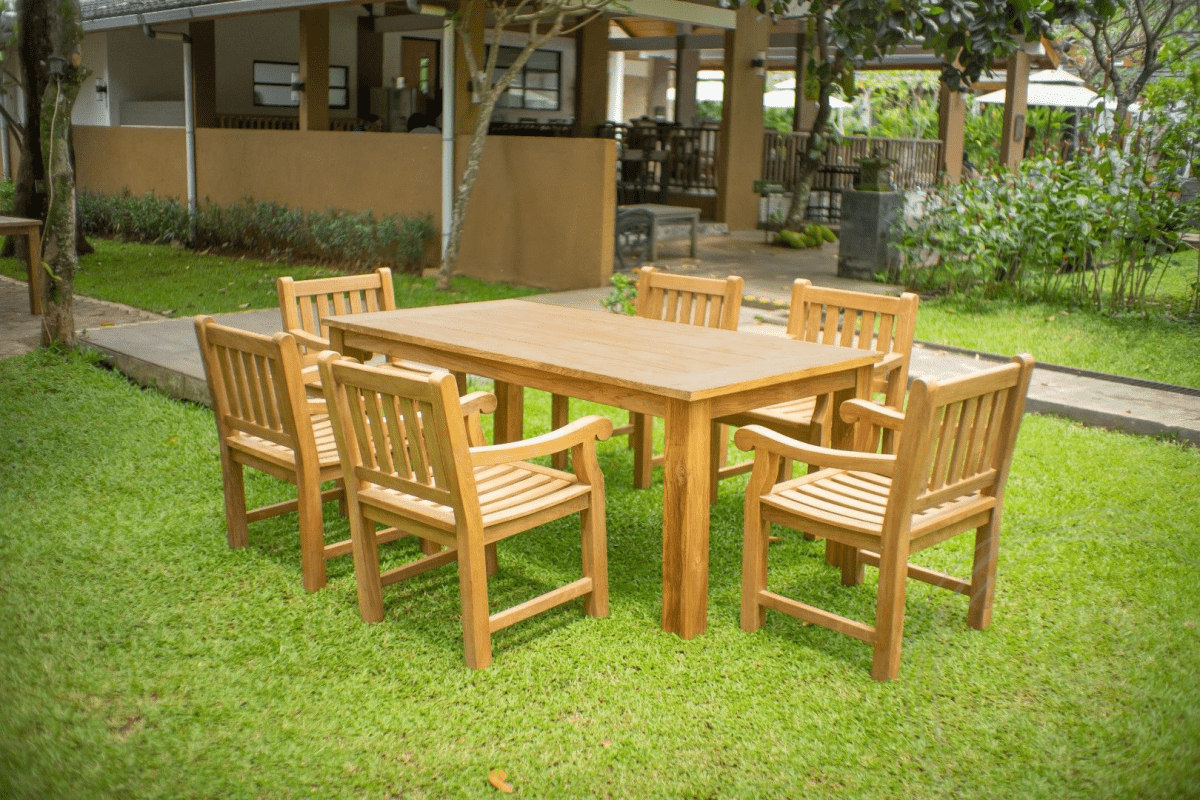 Teak garden table 200 x 90 + 6 garden chairs elephant