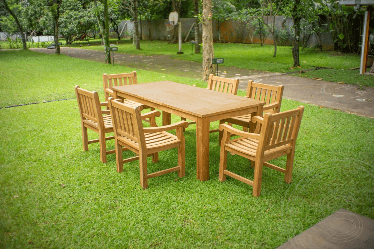 Teak garden table 200 x 90 + 6 garden chairs elephant
