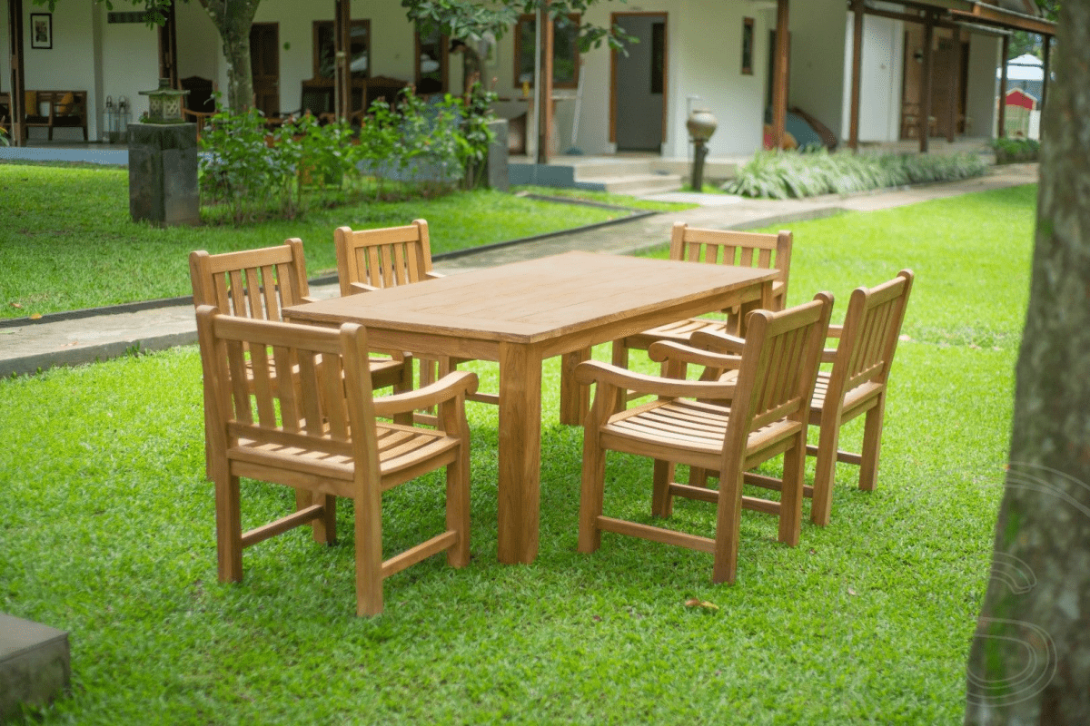 Teak garden table 200 x 90 + 6 garden chairs elephant