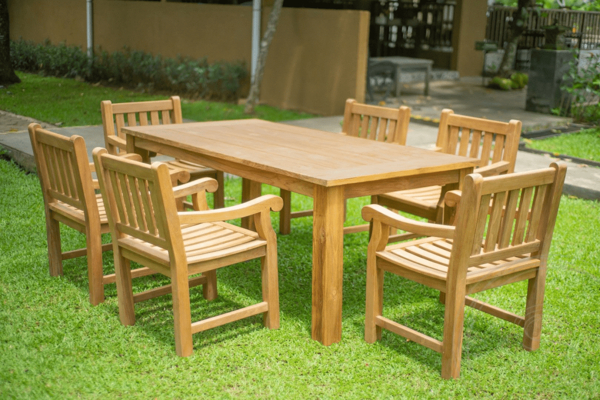 Teak garden table 200 x 90 + 6 garden chairs elephant
