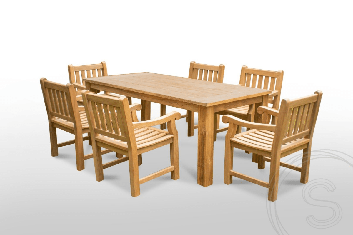 Teak garden table 200 x 90 + 6 garden chairs elephant