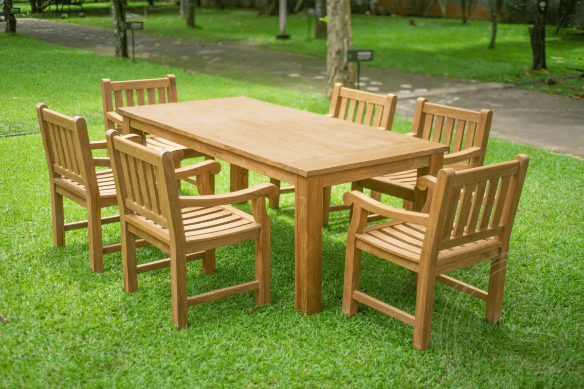 Teak garden table 200 x 90 + 6 garden chairs elephant