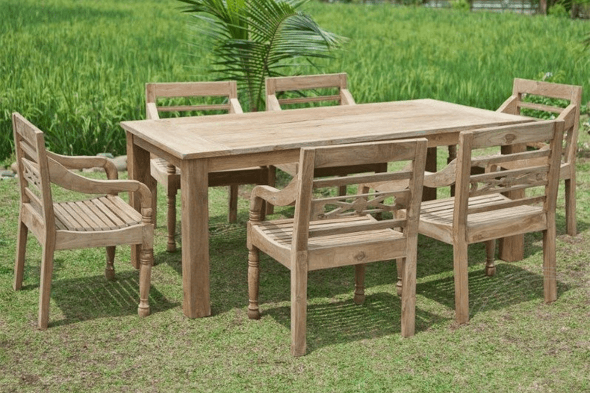 Teak garden table 200x100cm + 6 chairs Java