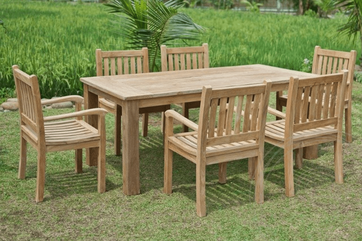 Teak garden table 200x100cm + 6 chairs beaufort