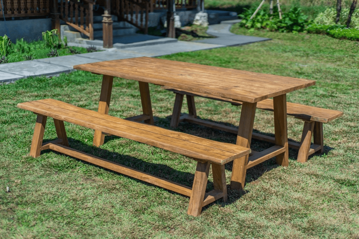 Teak garden table Java 200 x 100 + 2 teak garden benches Java 200