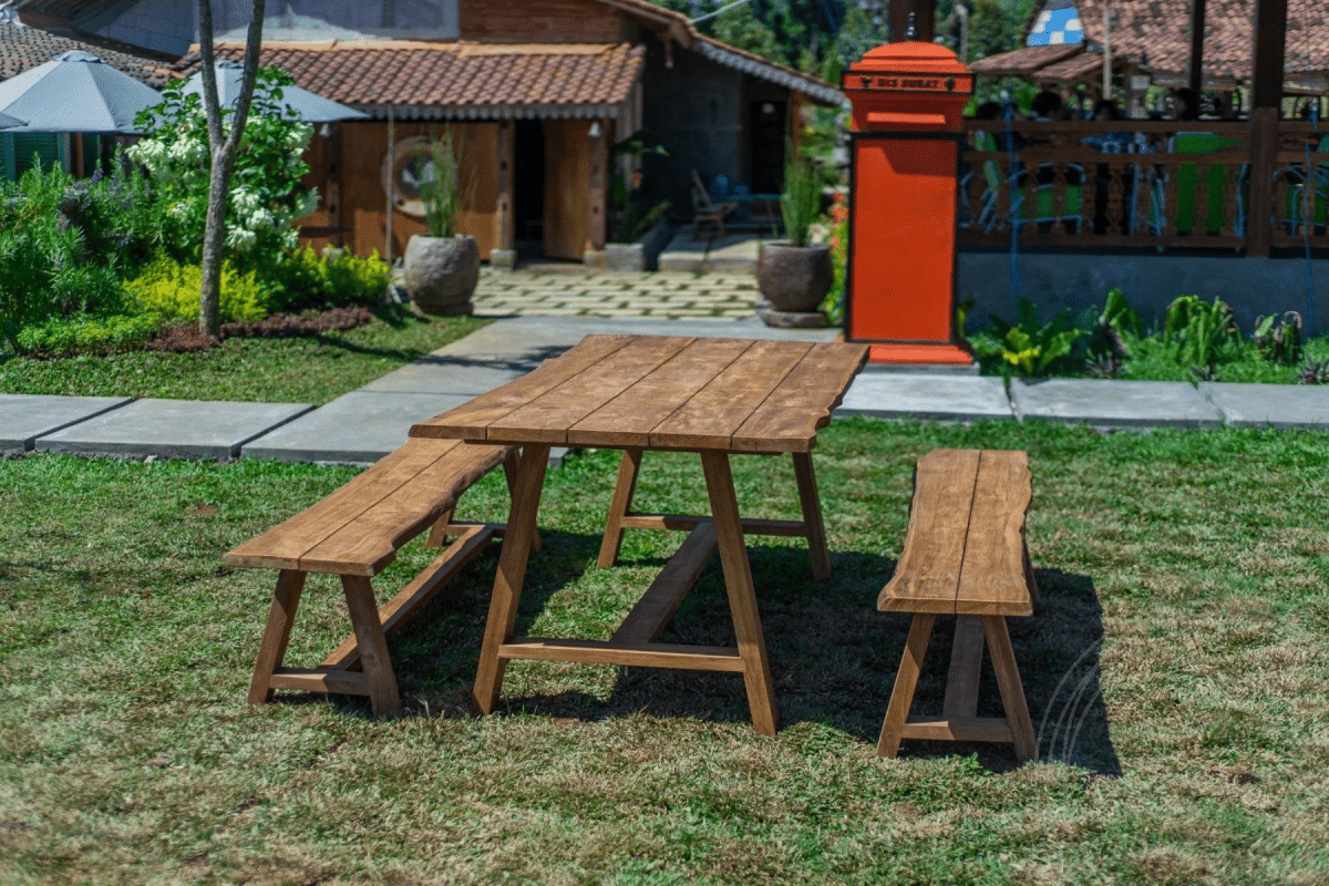 Teak garden table Java 200 x 100 + 2 teak garden benches Java 200