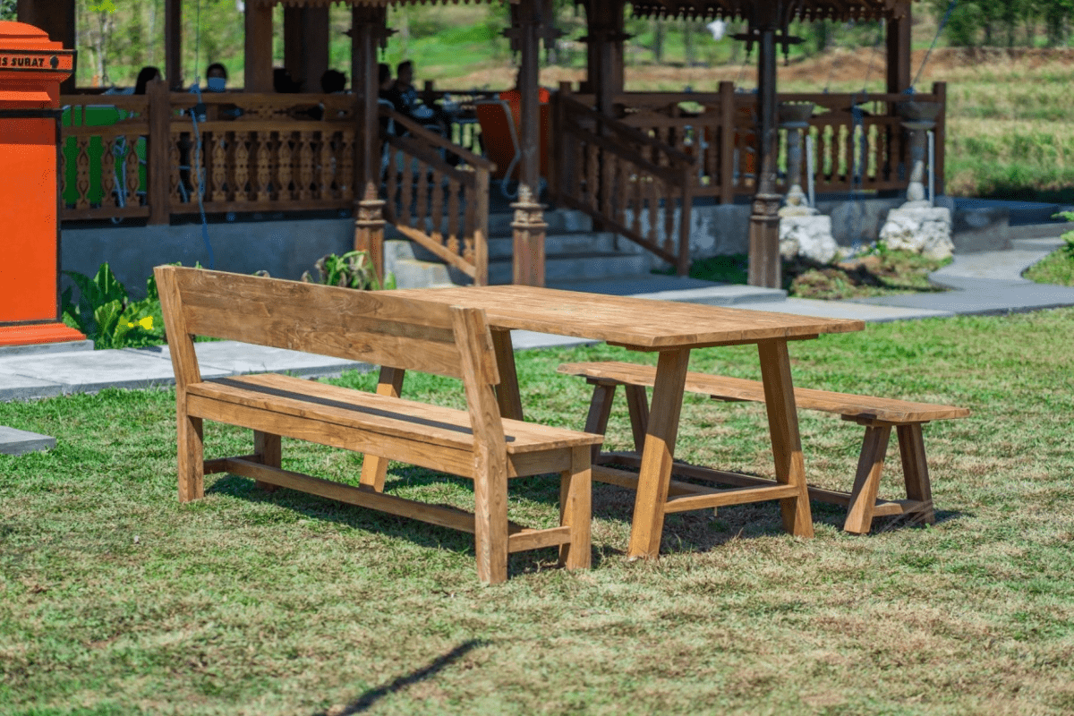 Teak garden table Java 200 x 100 + teak garden bench Java 200 + teak bench 200 Sandaran