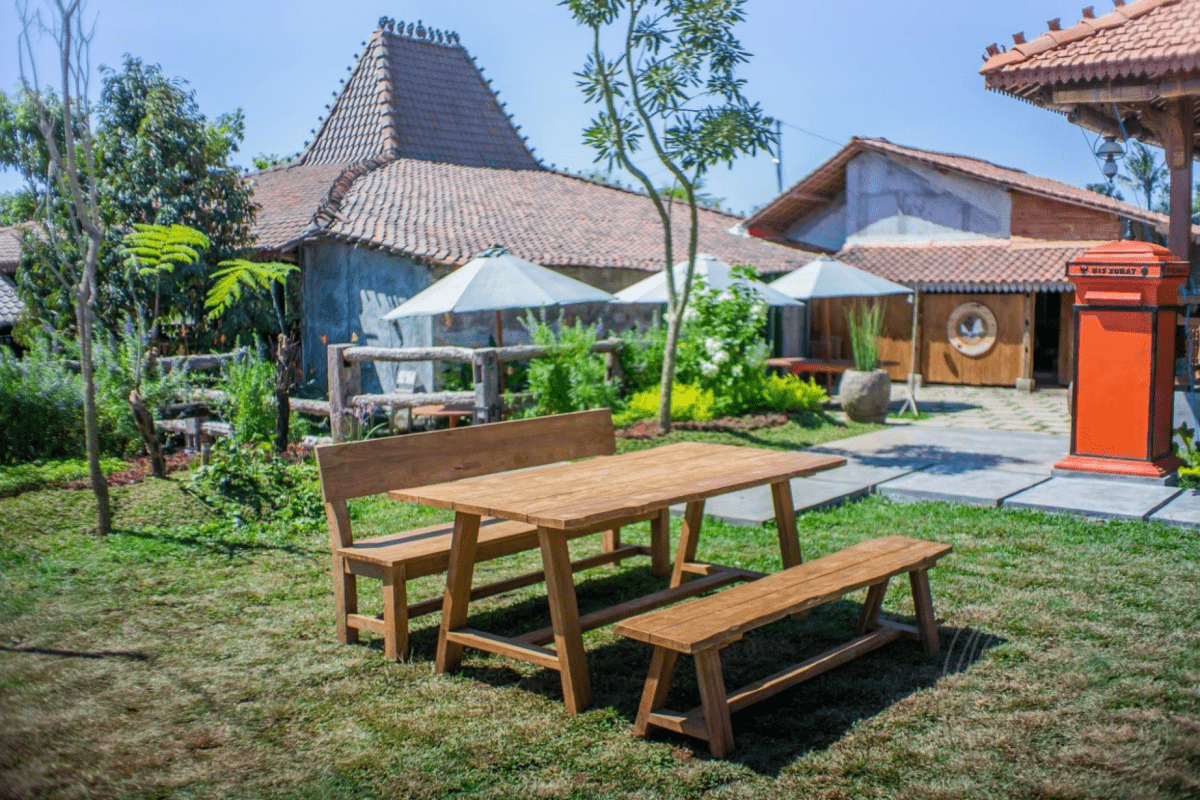 Teak garden table Java 200 x 100 + teak garden bench Java 200 + teak bench 200 Sandaran