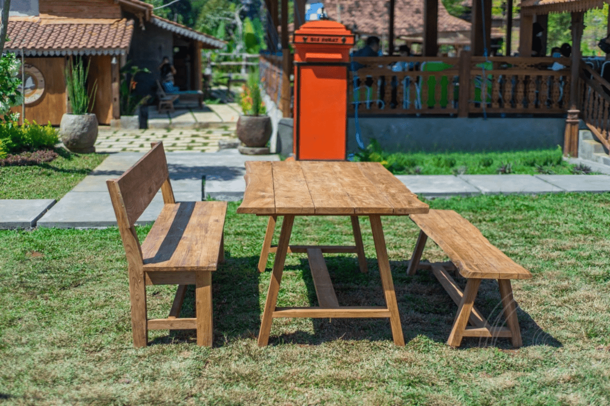 Teak garden table Java 200 x 100 + teak garden bench Java 200 + teak bench 200 Sandaran
