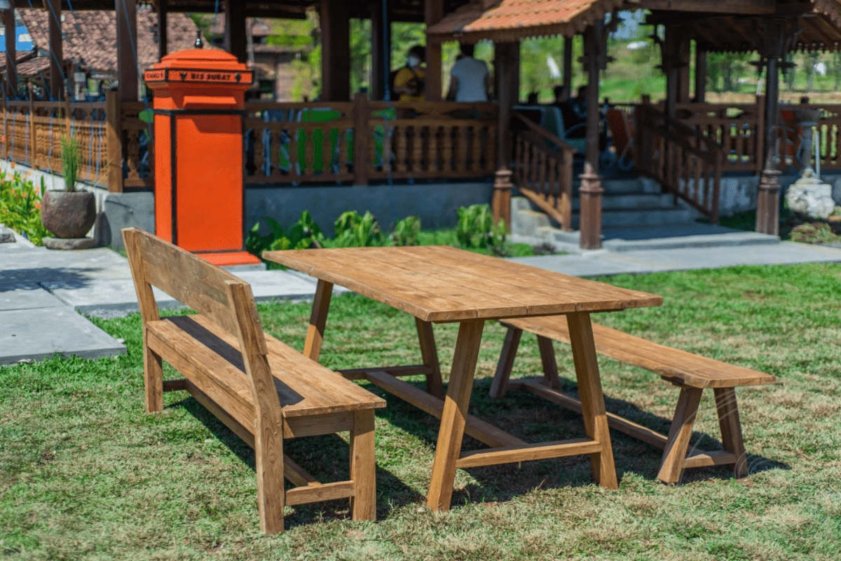 Teak garden table Java 200 x 100 + teak garden bench Java 200 + teak bench 200 Sandaran