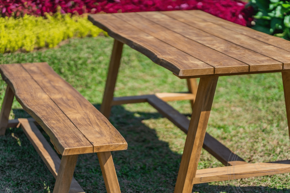 Teak garden table Java 200 x 100 + teak garden bench Java 200 + teak bench 200 Sandaran