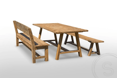 Teak garden table Java 200 x 100 + teak garden bench Java 200 + teak bench 200 Sandaran