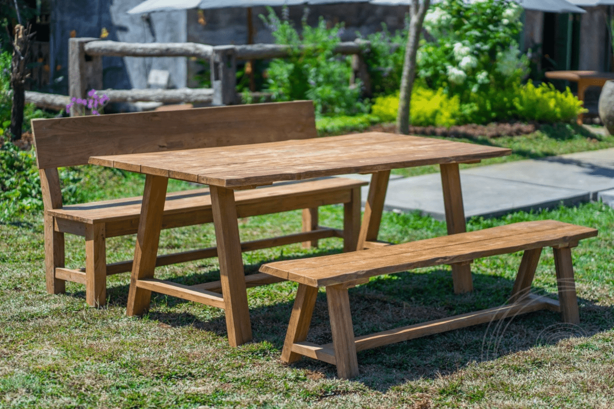 Teak garden table Java 200 x 100 + teak garden bench Java 200 + teak bench 200 Sandaran