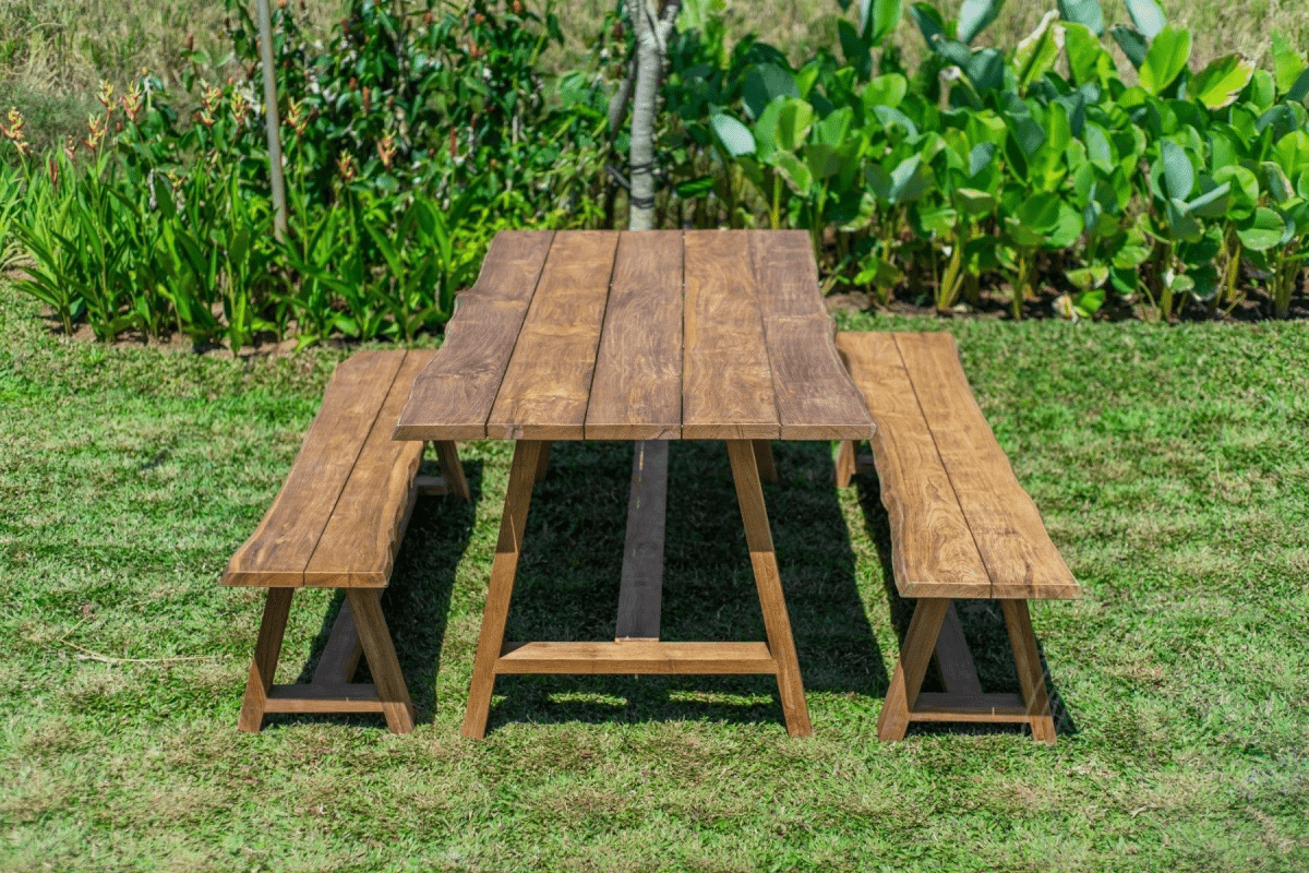 Teak garden table Java 220 x 100 + 2 teak garden benches Java 220