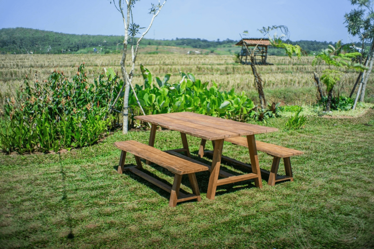 Teak garden table Java 220 x 100 + 2 teak garden benches Java 220