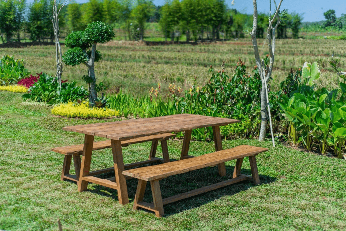 Teak garden table Java 220 x 100 + 2 teak garden benches Java 220