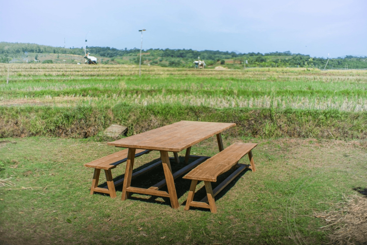 Teak garden table Java 240 x 100 + 2 teak garden benches Java 240