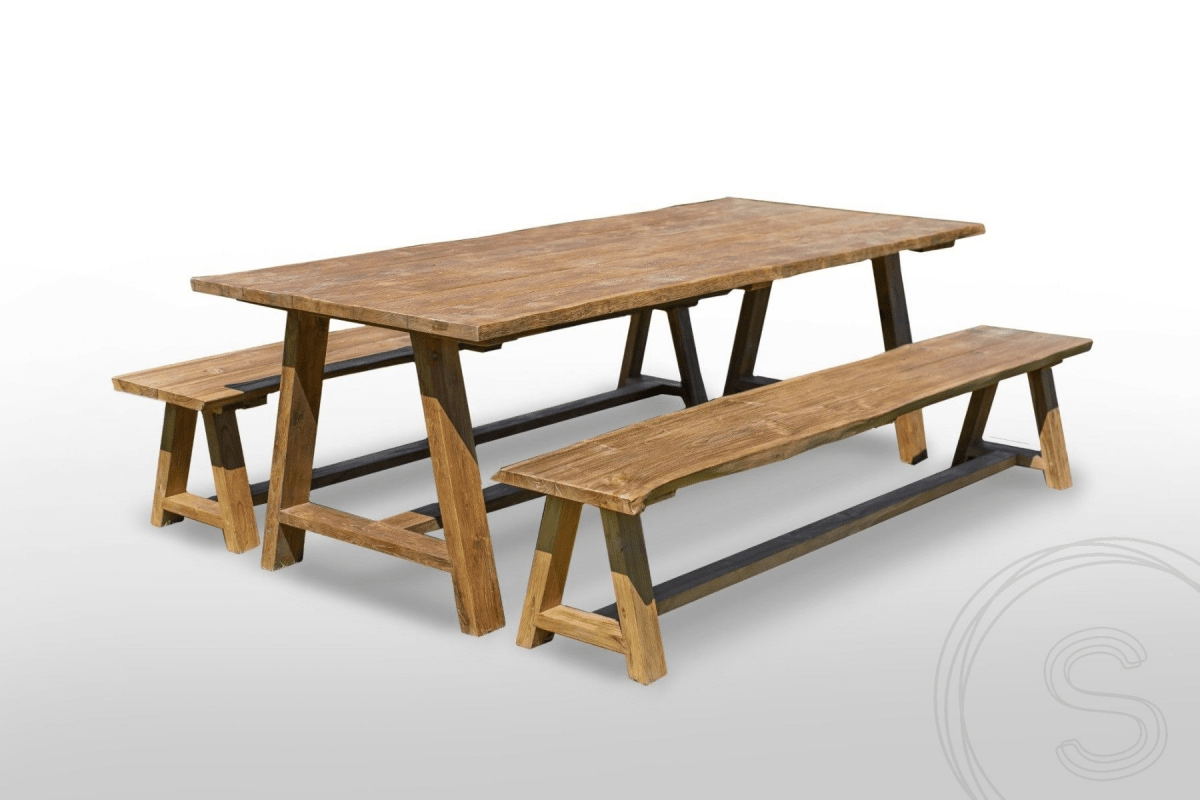 Teak garden table Java 240 x 100 + 2 teak garden benches Java 240