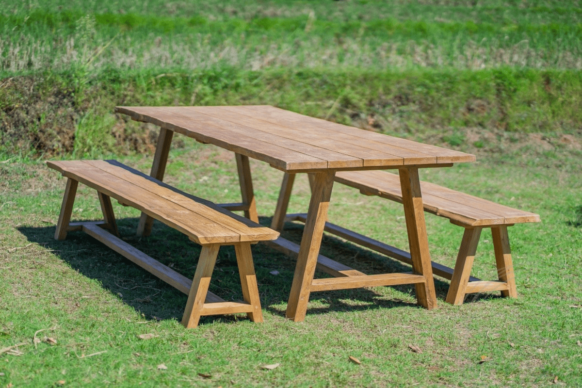 Teak garden table Java 240 x 100 + 2 teak garden benches Java 240