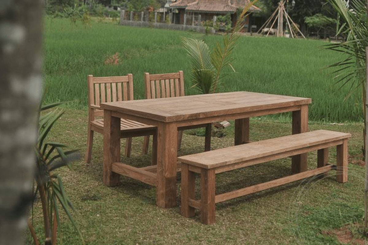 Teak garden table mammoth 200cm + 2 beaufort chairs + bench