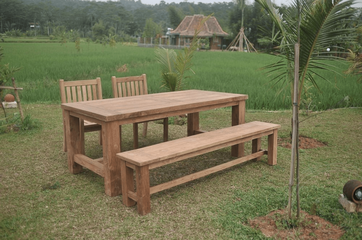 Teak garden table mammoth 200cm + 2 beaufort chairs + bench